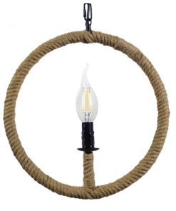 GloboStar® REMIR 01111 Vintage Industrial Κρεμαστό Φωτιστικό Οροφής Μονόφωτο Μαύρο Μεταλλικό με Μπεζ Σχοινί Φ33 x Y33cm 13 01111 3