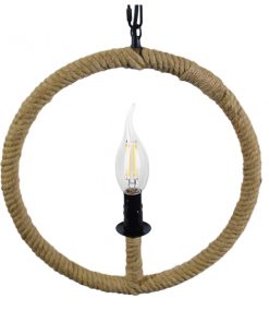 GloboStar® REMIR 01111 Vintage Industrial Κρεμαστό Φωτιστικό Οροφής Μονόφωτο Μαύρο Μεταλλικό με Μπεζ Σχοινί Φ33 x Y33cm 14 01111 4