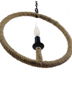 GloboStar® REMIR 01111 Vintage Industrial Κρεμαστό Φωτιστικό Οροφής Μονόφωτο Μαύρο Μεταλλικό με Μπεζ Σχοινί Φ33 x Y33cm 16 01111 6