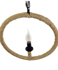 GloboStar® REMIR 01111 Vintage Industrial Κρεμαστό Φωτιστικό Οροφής Μονόφωτο Μαύρο Μεταλλικό με Μπεζ Σχοινί Φ33 x Y33cm 17 01111 7