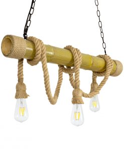 GloboStar® MAUI 01112 Vintage Κρεμαστό Φωτιστικό Οροφής Πολύφωτο Καφέ Ξύλινο Bamboo με Μπεζ Σχοινί Μ80 x Π10 x Υ72cm 16 01112 0005