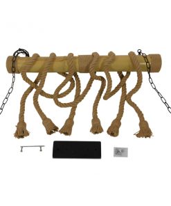 GloboStar® MAUI 01113 Vintage Κρεμαστό Φωτιστικό Οροφής Πολύφωτο Καφέ Ξύλινο Bamboo με Μπεζ Σχοινί Μ80 x Π14 x Υ75cm 13 01113 6