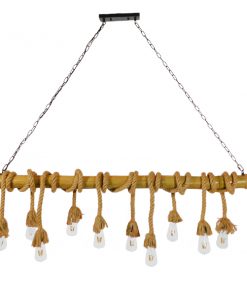 Alternative view of GloboStar® MAUI 01114 Vintage Κρεμαστό Φωτιστικό Οροφής Πολύφωτο Καφέ Ξύλινο Bamboo με Μπεζ Σχοινί Μ150 x Π14 x Υ75cm