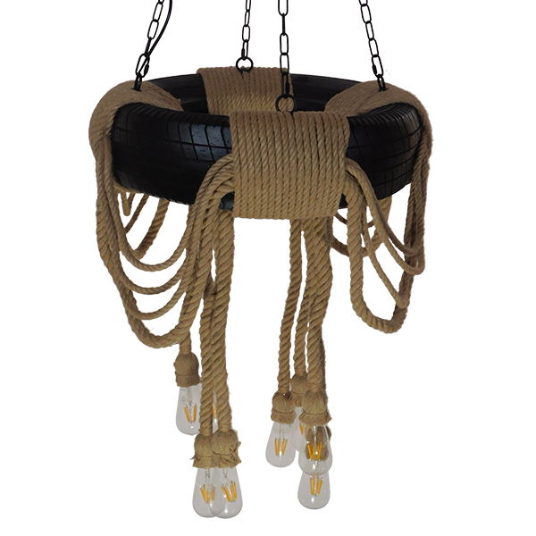 GloboStar® MARBELLA 01116 Vintage Industrial Κρεμαστό Φωτιστικό Οροφής Πολύφωτο Μαύρο με Μπεζ Σχοινι Φ60 x Y60cm 5 GloboStar® MARBELLA 01116 Vintage Industrial Κρεμαστό Φωτιστικό Οροφής Πολύφωτο Μαύρο με Μπεζ Σχοινι Φ60 x Y60cm - Image 3