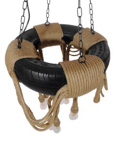 GloboStar® MARBELLA 01116 Vintage Industrial Κρεμαστό Φωτιστικό Οροφής Πολύφωτο Μαύρο με Μπεζ Σχοινι Φ60 x Y60cm 15 01116 4