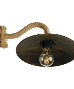 Alternative view of GloboStar® ROBLY 01125 Vintage Φωτιστικό Τοίχου Απλίκα Μονόφωτο Μπρούτζινο Σκουριά Μεταλλικό με Καπέλο και με Μπεζ Σχοινί Φ27 x Μ35 x Π27 x Υ20cm