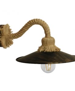 GloboStar® ROBLY 01125 Vintage Φωτιστικό Τοίχου Απλίκα Μονόφωτο Μπρούτζινο Σκουριά Μεταλλικό με Καπέλο και με Μπεζ Σχοινί Φ27 x Μ35 x Π27 x Υ20cm 9 01125 3