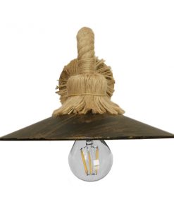 GloboStar® ROBLY 01125 Vintage Φωτιστικό Τοίχου Απλίκα Μονόφωτο Μπρούτζινο Σκουριά Μεταλλικό με Καπέλο και με Μπεζ Σχοινί Φ27 x Μ35 x Π27 x Υ20cm 10 01125 4