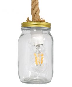 GloboStar® JAM 01128 Vintage Κρεμαστό Φωτιστικό Οροφής Μονόφωτο Γυάλινο με Μπεζ Σχοινί Φ11 x Y120cm 13 01128 05