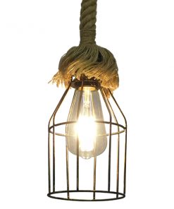 Alternative view of GloboStar® LAICO 01129 Vintage Κρεμαστό Φωτιστικό Οροφής Μονόφωτο Μπρούτζινο Σκουριά Μεταλλικό Πλέγμα με Μπεζ Σχοινί Φ12 x Y100cm