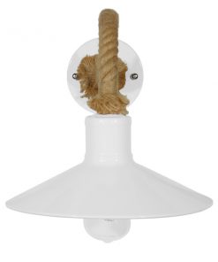 Alternative view of GloboStar® VINSA 01130 Vintage Φωτιστικό Τοίχου Απλίκα Μονόφωτο Λευκό Μεταλλικό Καμπάνα με Μπεζ Σχοινί Φ27 x Μ44 x Π27 x Υ27cm