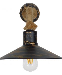 Alternative view of GloboStar® BRASTA 01131 Vintage Φωτιστικό Τοίχου Απλίκα Μονόφωτο Μπρούτζινο Σκουριά Μεταλλικό Καμπάνα με Μπεζ Σχοινί Φ27 x Μ32 x Π27 x Υ34cm