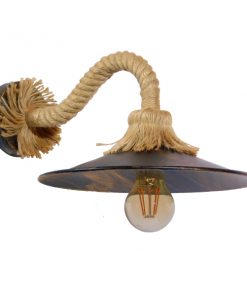 GloboStar® BRASSO 01132 Vintage Φωτιστικό Τοίχου Απλίκα Μονόφωτο Καφέ Σκουριά Μεταλλικό Καμπάνα με Μπεζ Σχοινί Φ27 x Μ44 x Π27 x Υ27cm 13 01132 002