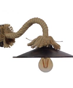 GloboStar® BRASSO 01132 Vintage Φωτιστικό Τοίχου Απλίκα Μονόφωτο Καφέ Σκουριά Μεταλλικό Καμπάνα με Μπεζ Σχοινί Φ27 x Μ44 x Π27 x Υ27cm 14 01132 003