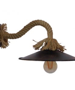 GloboStar® BRASSO 01132 Vintage Φωτιστικό Τοίχου Απλίκα Μονόφωτο Καφέ Σκουριά Μεταλλικό Καμπάνα με Μπεζ Σχοινί Φ27 x Μ44 x Π27 x Υ27cm 15 01132 004