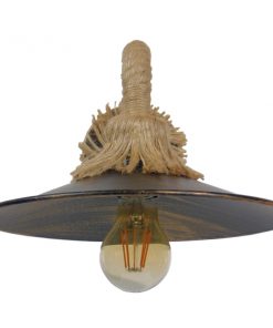 GloboStar® BRASSO 01132 Vintage Φωτιστικό Τοίχου Απλίκα Μονόφωτο Καφέ Σκουριά Μεταλλικό Καμπάνα με Μπεζ Σχοινί Φ27 x Μ44 x Π27 x Υ27cm 17 01132 006