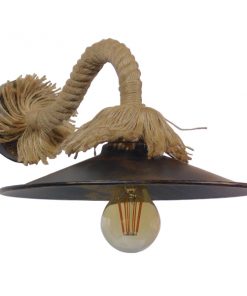 Alternative view of GloboStar® BRASSO 01132 Vintage Φωτιστικό Τοίχου Απλίκα Μονόφωτο Καφέ Σκουριά Μεταλλικό Καμπάνα με Μπεζ Σχοινί Φ27 x Μ44 x Π27 x Υ27cm