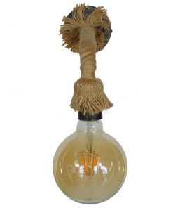 Alternative view of GloboStar® CENADEL 01135 Vintage Φωτιστικό Τοίχου Απλίκα Μονόφωτο Μπρούτζινο Σκουριά Μεταλλικό με Μπεζ Σχοινί Φ10 x Μ36 x Π10 x Υ17cm