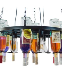 GloboStar® BARISTA 01139 Vintage Κρεμαστό Φωτιστικό Οροφής Πολύφωτο Μαύρο Μεταλλικό με Γυάλινα Μπουκάλια Πολυέλαιος Φ60 x Y20cm 14 01139 0010