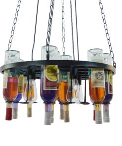 GloboStar® BARISTA 01139 Vintage Κρεμαστό Φωτιστικό Οροφής Πολύφωτο Μαύρο Μεταλλικό με Γυάλινα Μπουκάλια Πολυέλαιος Φ60 x Y20cm 17 01139 002