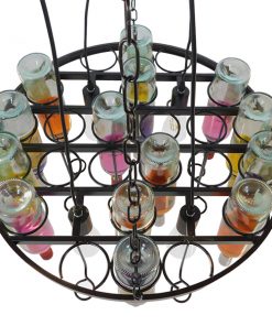 GloboStar® BARISTA 01139 Vintage Κρεμαστό Φωτιστικό Οροφής Πολύφωτο Μαύρο Μεταλλικό με Γυάλινα Μπουκάλια Πολυέλαιος Φ60 x Y20cm 18 01139 004