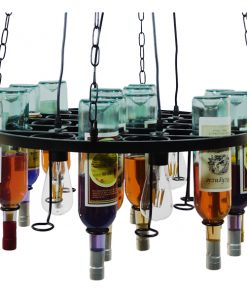 GloboStar® BARISTA 01139 Vintage Κρεμαστό Φωτιστικό Οροφής Πολύφωτο Μαύρο Μεταλλικό με Γυάλινα Μπουκάλια Πολυέλαιος Φ60 x Y20cm 15 01139 008