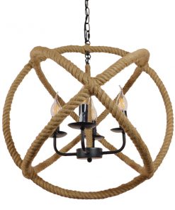 GloboStar® VITRUVIAN 01141 Vintage Κρεμαστό Φωτιστικό Οροφής Πολύφωτο Μαύρο Μεταλλικό Πολυέλαιος με Μπεζ Σχοινί Φ53 x Y52cm 14 01141 3