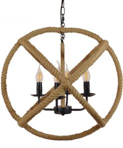 GloboStar® VITRUVIAN 01141 Vintage Κρεμαστό Φωτιστικό Οροφής Πολύφωτο Μαύρο Μεταλλικό Πολυέλαιος με Μπεζ Σχοινί Φ53 x Y52cm 13 01141 4