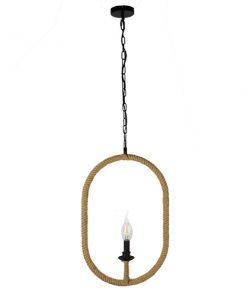 Alternative view of GloboStar® ADAMS 01142 Vintage Κρεμαστό Φωτιστικό Οροφής Μονόφωτο Μαύρο Μεταλλικό με Μπεζ Σχοινί Μ35 x Π10 x Υ53cm