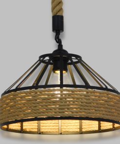 Alternative view of GloboStar® POLI 01146 Vintage Κρεμαστό Φωτιστικό Οροφής Μονόφωτο Μαύρο Μεταλλικό με Μπεζ Σχοινί Φ30 x Y18cm