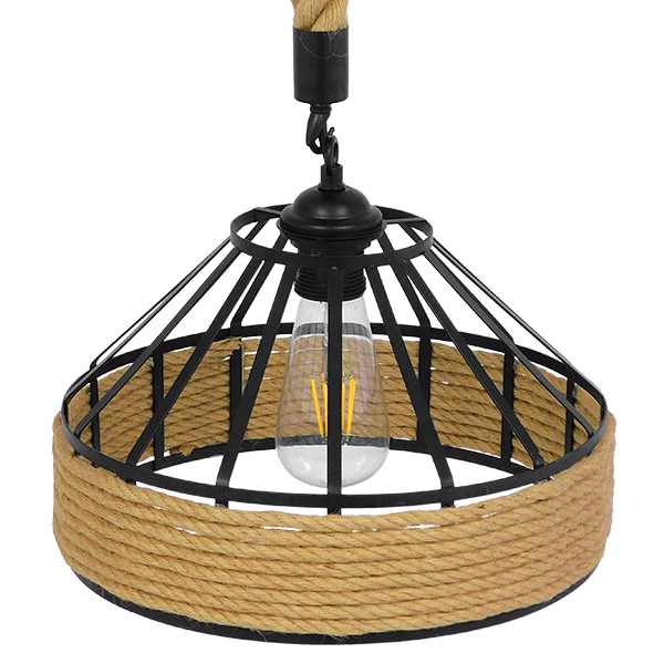 GloboStar® POLI 01146 Vintage Κρεμαστό Φωτιστικό Οροφής Μονόφωτο Μαύρο Μεταλλικό με Μπεζ Σχοινί Φ30 x Y18cm 7 GloboStar® POLI 01146 Vintage Κρεμαστό Φωτιστικό Οροφής Μονόφωτο Μαύρο Μεταλλικό με Μπεζ Σχοινί Φ30 x Y18cm - Image 5