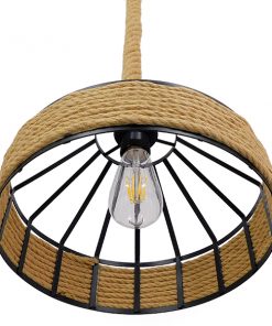 GloboStar® POLI 01146 Vintage Κρεμαστό Φωτιστικό Οροφής Μονόφωτο Μαύρο Μεταλλικό με Μπεζ Σχοινί Φ30 x Y18cm 18 01146 8