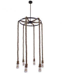 Alternative view of GloboStar® CHARIOT 01148 Vintage Κρεμαστό Φωτιστικό Οροφής Πολύφωτο Μαύρο με Μπεζ Σχοινί Φ55 x Y125cm