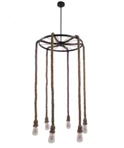 Alternative view of GloboStar® CHARIOT 01148 Vintage Κρεμαστό Φωτιστικό Οροφής Πολύφωτο Μαύρο με Μπεζ Σχοινί Φ55 x Y125cm