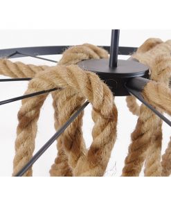 GloboStar® CHARIOT 01148 Vintage Κρεμαστό Φωτιστικό Οροφής Πολύφωτο Μαύρο με Μπεζ Σχοινί Φ55 x Y125cm 18 01148 8