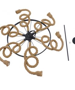 GloboStar® CHARIOT 01148 Vintage Κρεμαστό Φωτιστικό Οροφής Πολύφωτο Μαύρο με Μπεζ Σχοινί Φ55 x Y125cm 19 01148 9