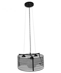 Alternative view of GloboStar® KEVIA 01150 Μοντέρνο Κρεμαστό Φωτιστικό Οροφής Τρίφωτο Μαύρο Μεταλλικό Πλέγμα με Καμπάνα απο Λευκό Γυαλί Φ40 x Y17.5cm