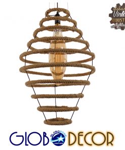 GloboStar® MELISSA 01158 Vintage Κρεμαστό Φωτιστικό Οροφής Μονόφωτο Μαύρο Μεταλλικό με Μπεζ Σχοινί Φ47 x Y70.5cm