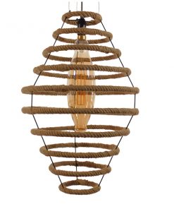 GloboStar® MELISSA 01158 Vintage Κρεμαστό Φωτιστικό Οροφής Μονόφωτο Μαύρο Μεταλλικό με Μπεζ Σχοινί Φ47 x Y70.5cm 12 01158 2