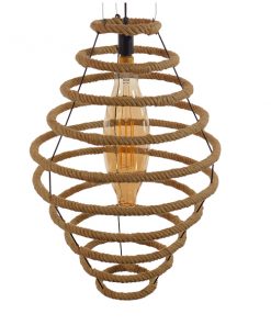 GloboStar® MELISSA 01158 Vintage Κρεμαστό Φωτιστικό Οροφής Μονόφωτο Μαύρο Μεταλλικό με Μπεζ Σχοινί Φ47 x Y70.5cm 13 01158 3