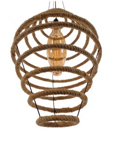 GloboStar® MELISSA 01158 Vintage Κρεμαστό Φωτιστικό Οροφής Μονόφωτο Μαύρο Μεταλλικό με Μπεζ Σχοινί Φ47 x Y70.5cm 15 01158 4