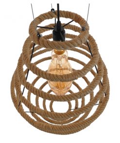 GloboStar® MELISSA 01158 Vintage Κρεμαστό Φωτιστικό Οροφής Μονόφωτο Μαύρο Μεταλλικό με Μπεζ Σχοινί Φ47 x Y70.5cm 14 01158 6