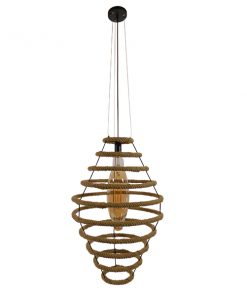 Alternative view of GloboStar® MELISSA 01158 Vintage Κρεμαστό Φωτιστικό Οροφής Μονόφωτο Μαύρο Μεταλλικό με Μπεζ Σχοινί Φ47 x Y70.5cm