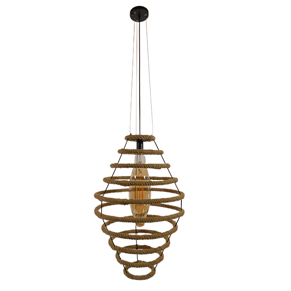 GloboStar® MELISSA 01158 Vintage Κρεμαστό Φωτιστικό Οροφής Μονόφωτο Μαύρο Μεταλλικό με Μπεζ Σχοινί Φ47 x Y70.5cm 4 GloboStar® MELISSA 01158 Vintage Κρεμαστό Φωτιστικό Οροφής Μονόφωτο Μαύρο Μεταλλικό με Μπεζ Σχοινί Φ47 x Y70.5cm - Image 2