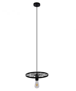 Alternative view of GloboStar® WHEEL 01161 Vintage Industrial Κρεμαστό Φωτιστικό Οροφής Μονόφωτο Μαύρο Μεταλλικό Πλέγμα Φ30 x Y10cm