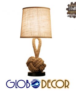 Alternative view of GloboStar® MONKEY FIST 01162 Vintage Επιτραπέζιο Φωτιστικό Πορτατίφ Μονόφωτο με Μπεζ Σχοινί και Καπέλο Φ29 x Υ60cm