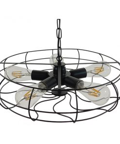 GloboStar® HELIX 01164 Vintage Industrial Κρεμαστό Φωτιστικό Οροφής Πολύφωτο Μαύρο Μεταλλικό Πλέγμα Φ46 x Y13cm 15 01164 004