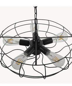 GloboStar® HELIX 01164 Vintage Industrial Κρεμαστό Φωτιστικό Οροφής Πολύφωτο Μαύρο Μεταλλικό Πλέγμα Φ46 x Y13cm 16 01164 005