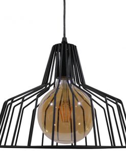 Alternative view of GloboStar® TERE 01165  Vintage Industrial Κρεμαστό Φωτιστικό Οροφής Μονόφωτο Μαύρο Μεταλλικό Πλέγμα Καμπάνα Φ30 x Y25cm