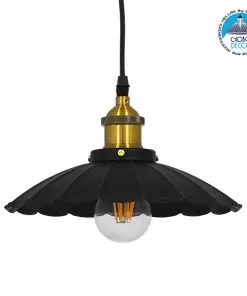 GloboStar® MARGARET 01166 Vintage Industrial Κρεμαστό Φωτιστικό Οροφής Μονόφωτο Μαύρο Μεταλλικό Καμπάνα Φ25 x Y15cm